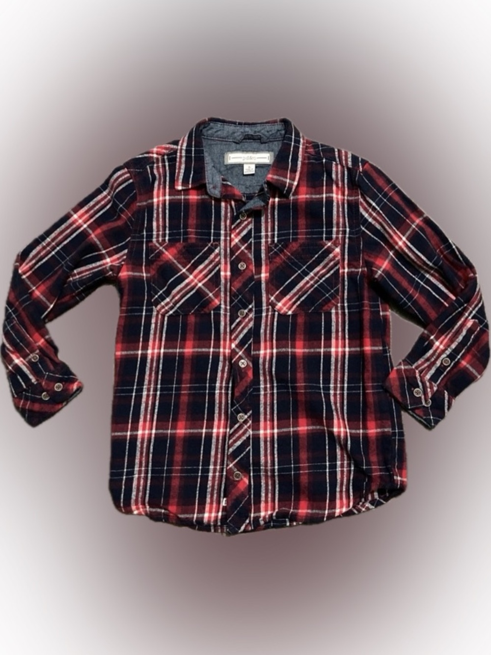 PD&C Red and Black Plaid Button-Down Shirt Youth Size 8